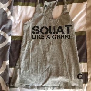 Gray Grrrl brand squat like a grrrl tank top